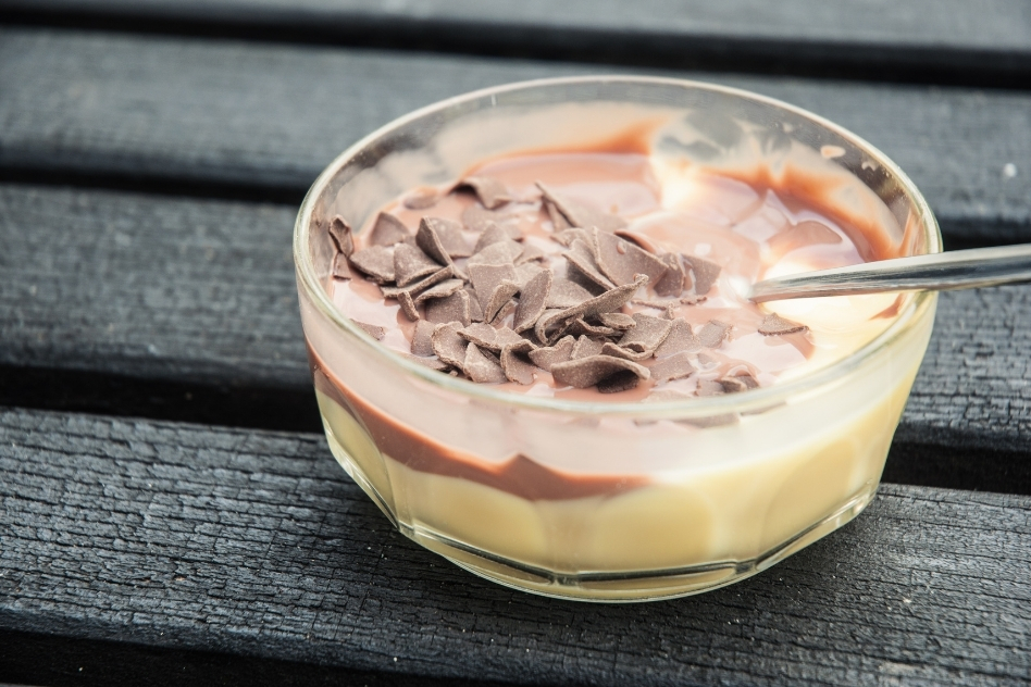 Dutch pudding vla served with a spoon