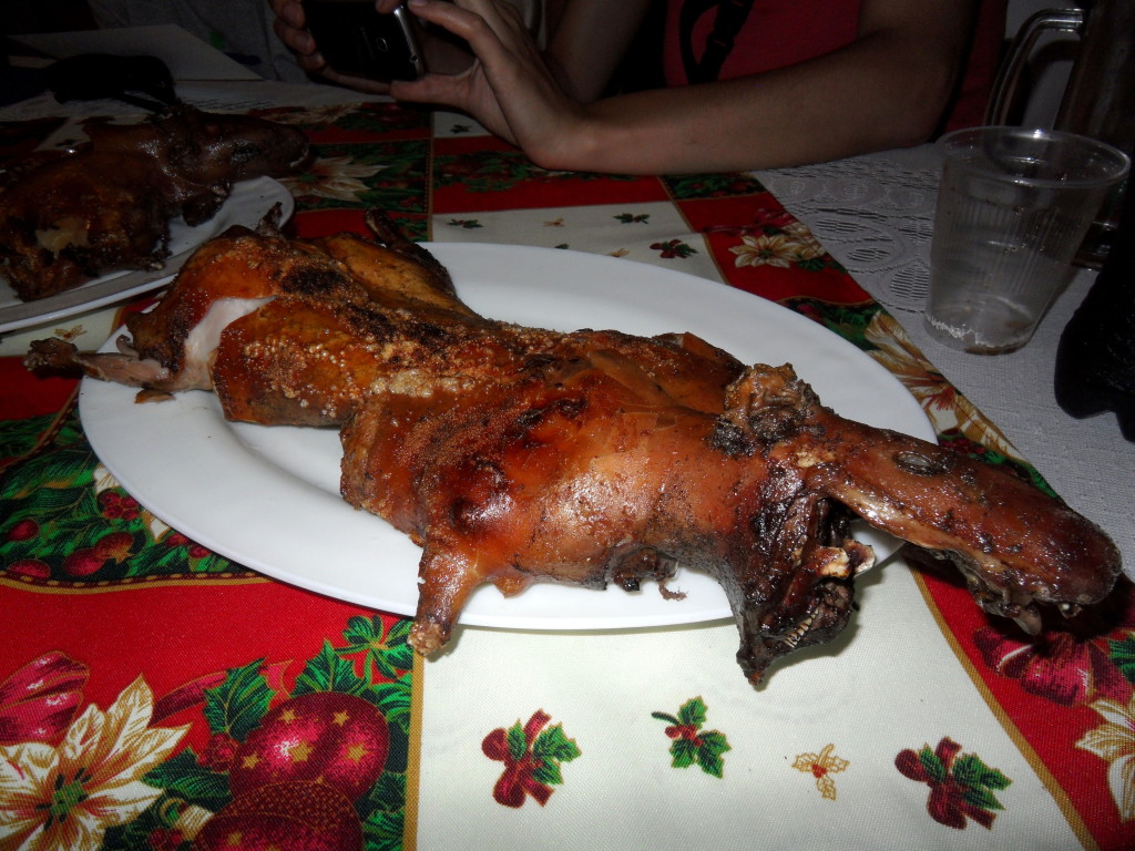 Fried Guinea pig on a plate being served to tourists. 