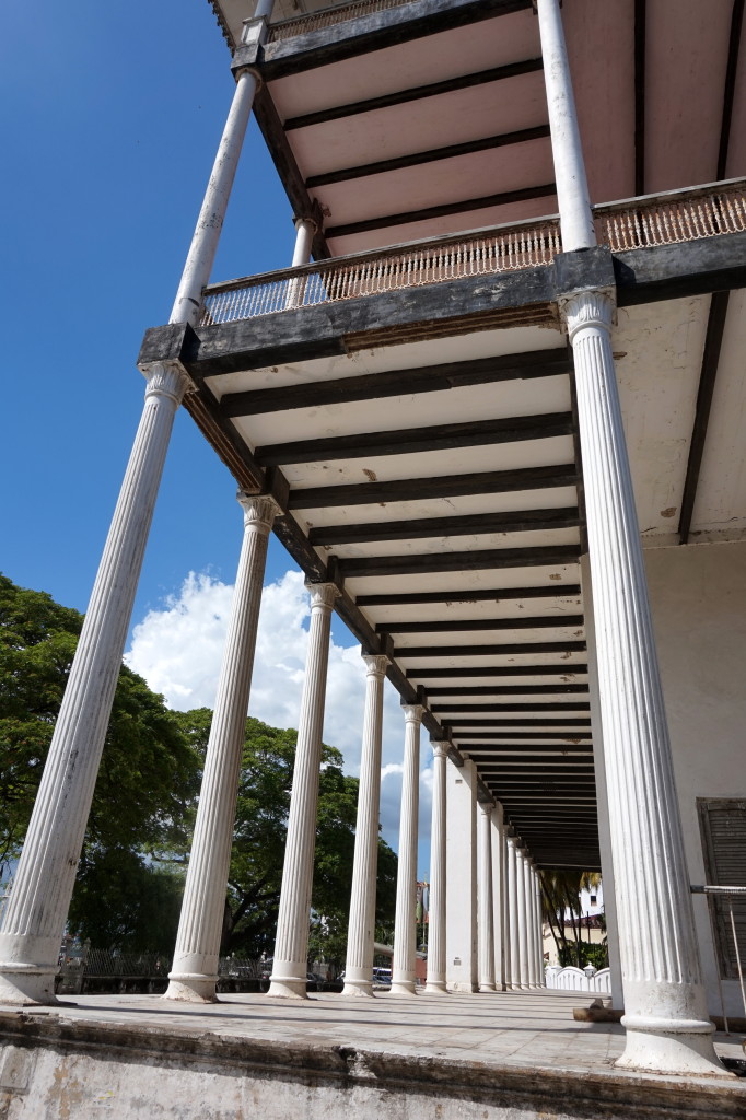 Large columns that support the grand House of Wonders in Stone Town Zanzibar