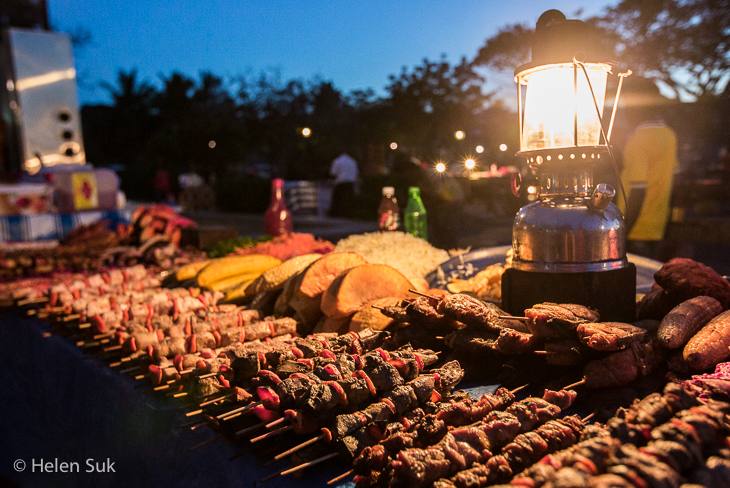 Meat meat skewers at the Forodhani Gardens night market in Stone Town, Zanzibar