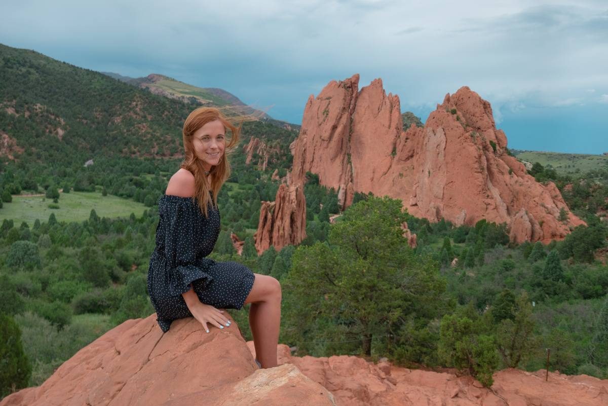 Wearing black and white polka dots at garden of the gods colorado.