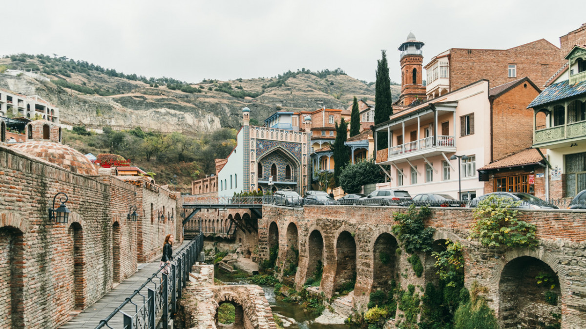 TBILISI, GEORGIA - Sep 24, 2019: A cluster of hotels near the old