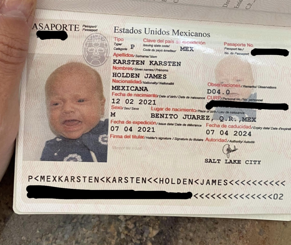 Mexican passport of a newborn baby, marking the beginning of a lifetime of adventures after being born in Mexico.