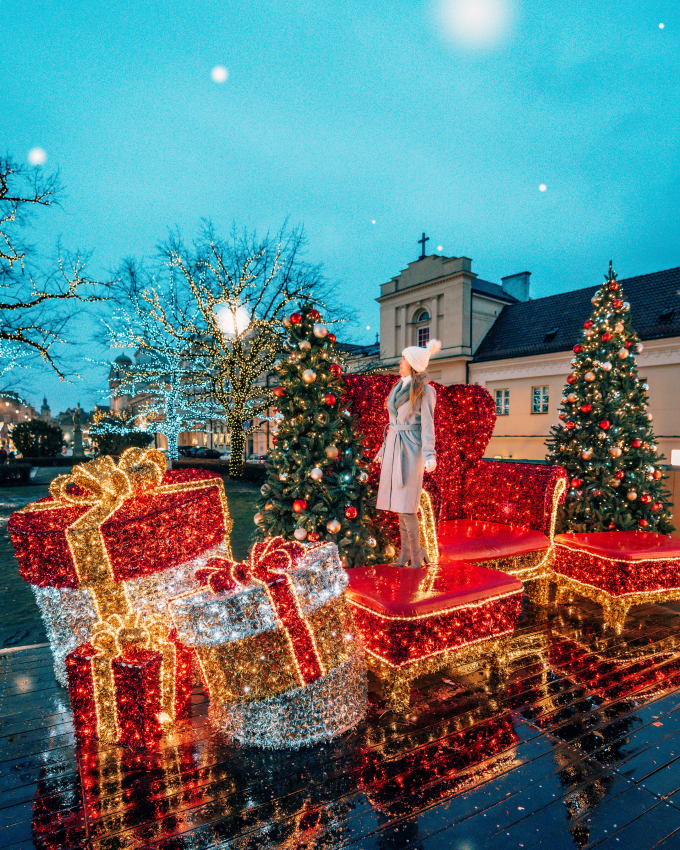 Warsaw Christmas market with decorative lighting and festive atmosphere, a magical area to stay in during the holiday season.
