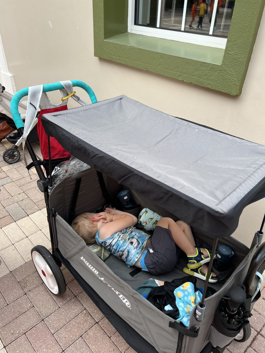 sleeping in radio flyer wagon