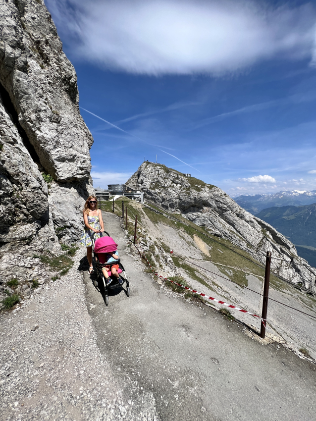 Hiking in Switzerland with baby in a stroller